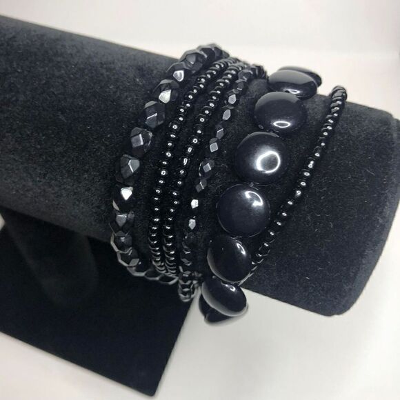 105 Premier designs beaded multi strand layered bracelet BLACK 7.5" to 8.5"* - Picture 2 of 4